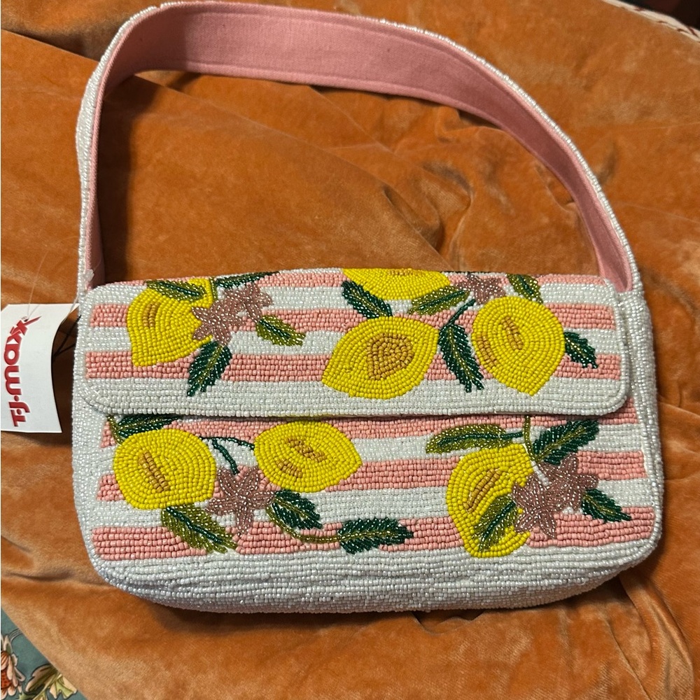 Floral Beaded Women's Bag - Pink and Yellow
